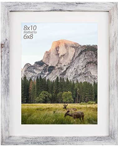 AEVETE 8x10 Picture Frame White Distressed Display Photos 6x8 with Mat or 8x10 without Mat for Wall Tabletop