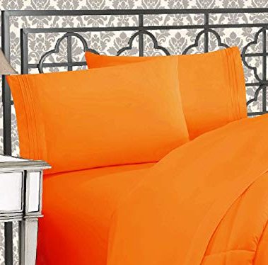 Elegant Comfort 1500 Premier Hotel Quality 4-Piece Bed Sheet Sets, Deep Pockets - Luxurious Wrinkle Free & Fade Resistant, King, Elite Orange
