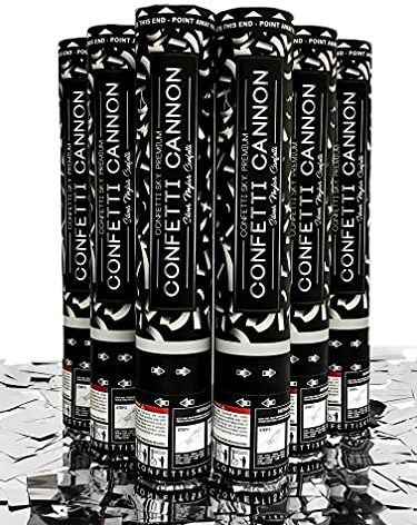 Confetti Sky [6 Pack] 12 Inch Confetti Cannons | Silver Confetti Poppers for Wedding Celebration, Birthday Party, Pranks, Graduation, Christmas Eve and New Year Celebration
