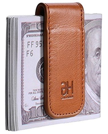 GH GOLD HORSE Slim Magnetic Money Clip Leather Minimalist Business Card Holder for Men, Brown