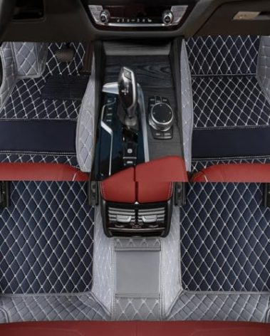 LUSENBO Luxury Leather Car Floor mats Custom Personalized Full Coverage car Floor mat for 99% of Cars. (Gray+Black)