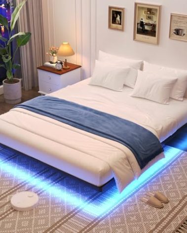 Awesofurni Floating Bed Frame Full Size, Full Bed Frame with Smart LED Lights, Heavy Duty Modern Metal Platform Bed No Box Spring Needed - Easy Assembly and Noise Free