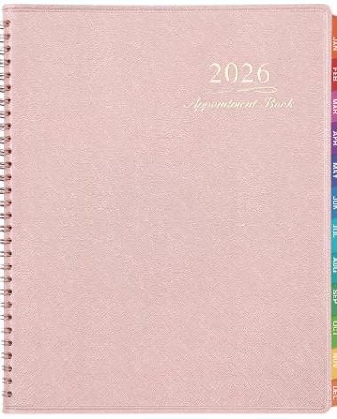 2026 Appointment Book/Planner - Weekly Appointment Book 2026, January 2026 - December 2026, 8.26"x 11.4", Daily/Hourly Planner with Tabs, 15 Minutes, Wirebound - Pink
