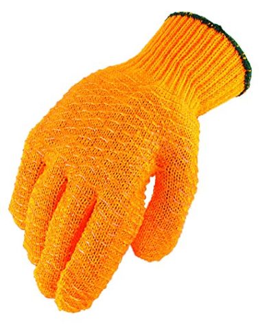 Galeton Criss-Cross Tacky Grip Coated String Knit Gloves Orange 1070, Large, Set of 12