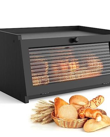 LOHASOK Bread Box for Kitchen Countertop Large Bread Box Farmhouse Bread Container Bread Storage with Window Bread Holder Black