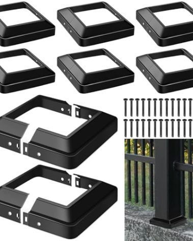 Tandefio 8 Pcs 4x4" Metal Post Skirt with Screw, Split Style Post Skirt Sleeves Base Cover, Porch Columns Wraps Black Base for Fence Stair Wood Hand and Stair Rails (Internal Size 3.5 x 3.5")
