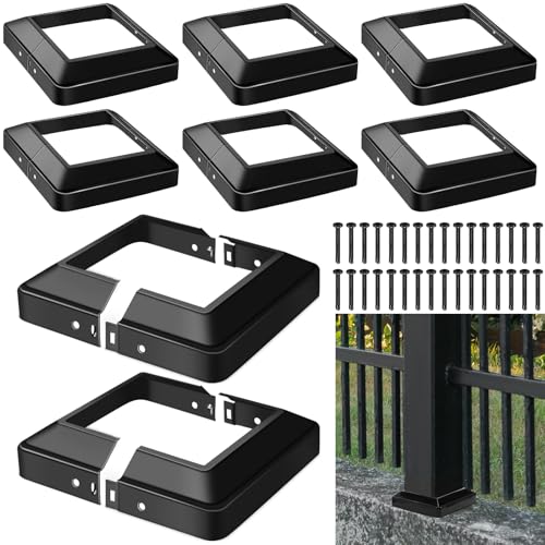 Tandefio 8 Pcs 4x4" Metal Post Skirt with Screw, Split Style Post Skirt Sleeves Base Cover, Porch Columns Wraps Black Base for Fence Stair Wood Hand and Stair Rails (Internal Size 3.5 x 3.5")