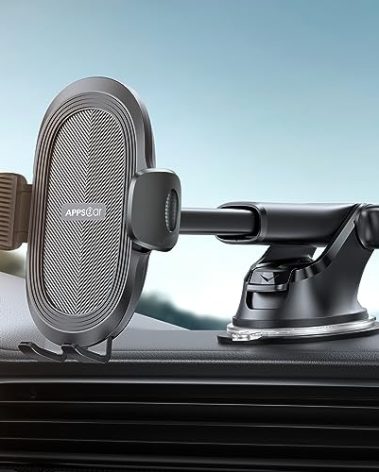 APPS2Car Suction Cup Phone Holder Windshield/Dashboard/Window, Suction Cup Car Phone Mount with Strong Sticky Gel Pad, Compatible with iPhone, Samsung & All Cellphones, Matte Black