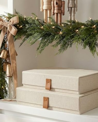 Decorative Photo Storage Boxes with Lids - Set of 2 Beautiful Linen Organizers Are Perfect to Safely Store Your Pictures, Documents, Scrapbooking Supplies, Keepsakes and Other Memories in Style