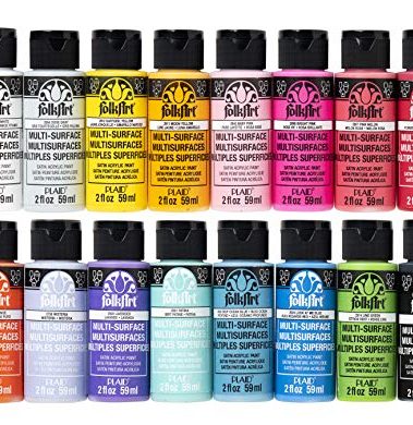 FolkArt 16 Piece Multi Surface Acrylic Craft Paint Set Formulated to be Non-Toxic that is Perfect for Beginners and Artists, Bright Colors Count, 2 Fl Oz (Pack of 16)