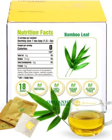 Soilmount Bamboo Leaf Tea - 100% Organic Pure Natural Bamboo Leaves Tea (DanZhuYe/淡竹叶/댓잎) - Non-GMO, Caffeine-Free, 18 Bleach-Free Tea Bags for Relaxation and Wellness