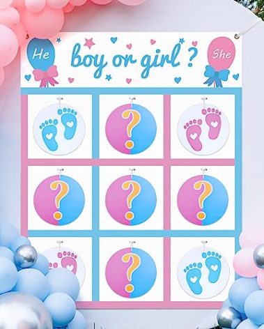 AerWo Gender Reveal Games Tic Tac Toe Board Game with 10 Boy or Girl Signs, Gender Reveal Ideas, He or She, Boy or Gir Sign Gender Reveal Party Supplies, Baby Shower Gender Reveal Decorations
