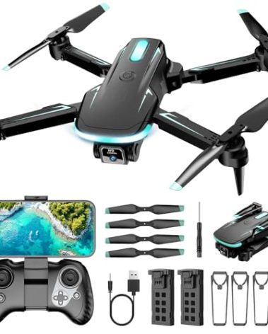 Drone with Camera 1080P HD, FPV Foldable Mini Drone for Beginners Kids Boys Girls, with 2 recharging Batteries, Carrying Case, One Key Start, Stable Hover, Trajectory Flight, Toys Gifts (Black)
