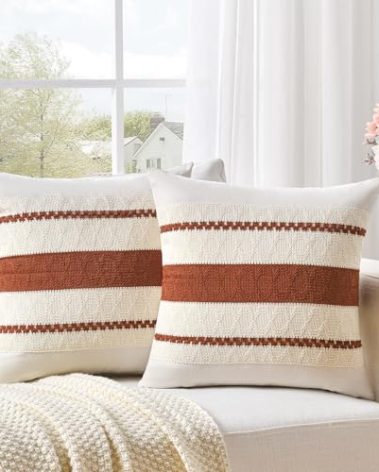 Fancy Homi Set of 2 Rust Boho Decorative Throw Pillow Covers 18x18 Inch for Couch Bed Sofa, Aesthetic Modern Organic Fall Room Decor, Soft Cotton Cute Terracotta Textured Farmhouse Cushion Case