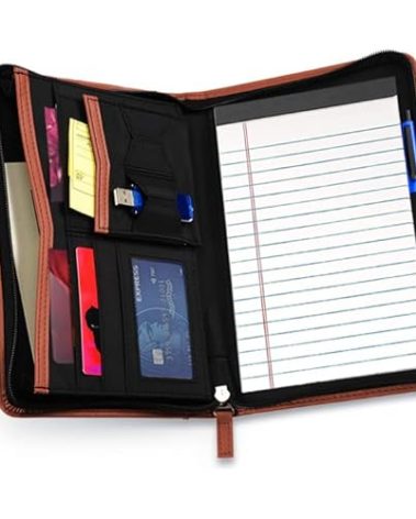 Lcjtop Junior Business Padfolio - A5 PU Leather Portfolio Binder & Zippered Binder Folder with 5 x 8 Writing Pad and Interior Storage Pocket Executive Business Organizer for Men Women,Brown