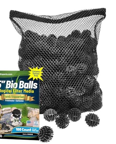 Aquatic Experts Bio Balls Filter Media Bulk, 1.5 Inch Large Bio Balls for Pond & Aquarium Filters, Pond Filter Media for Outdoor Ponds, (100 Count with 10" x 12" Mesh Bag, 1.5 Inch)