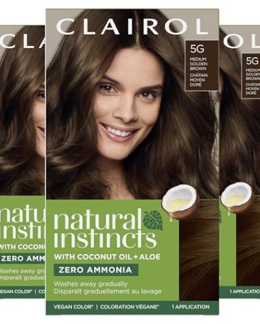 Clairol Natural Instincts Demi-Permanent Hair Dye, 5G Medium Golden Brown Hair Color, Pack of 3