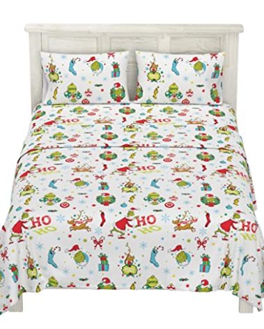 Grinch by Dr. Seuss Holiday & Christmas Bedding Super Soft 100% Cotton Flannel Sheet Set, Queen, (Officially Licensed Product) by Franco