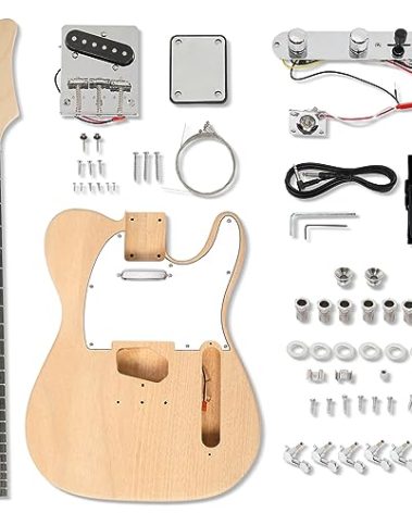 Ktaxon DIY Guitar Kit with Mahogany Body, Ebony Fingerboard and Maple Neck, 6 String DIY Electric Guitar Kit with Classic Design, Easy Installation & Full Equipment to Build Your Own Guitar (KTL)
