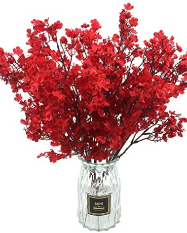 Hananona 10 Pcs Babys Breath Artificial Flowers Real Touch Fake Red Flowers Silk Plants for Christmas Home Decor Indoor Floral Arrangement Table Centerpieces Halloween Decor (Red, 10)