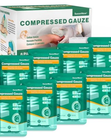 SuccorWare 8 Packs Sterile Compressed Gauze with Z-Folded - Wound Gauze for Bleed Stop, 4.5" x 4.1 Yards, 6-Ply - for First Aid Kit,Medical Trauma Kit, IFAK Supplies Refill