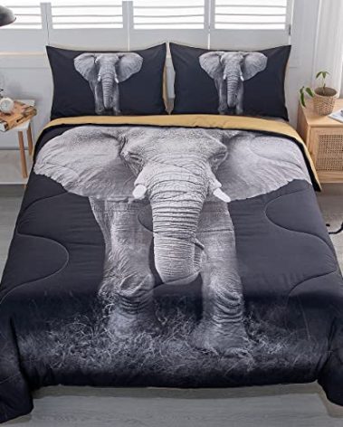 MUSOLEI 3D Elephant Comforter Set Elephant Quilt Black Queen Bedding Set Personalized Design Quilt Set for Kids Boy Comforter with 2 Pillowcases Microfiber Black Comforter Set Kids Gift