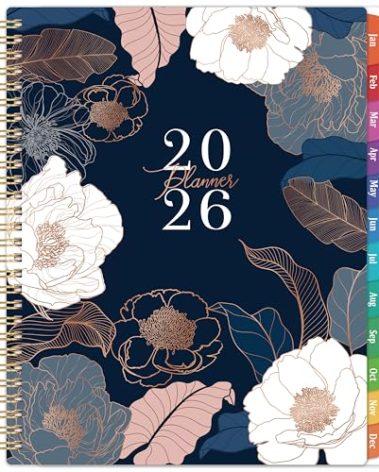 2026 Planner - Planner 2026, 9" x 11", Jan.2026 - Dec.2026, 2026 Planner Weekly and Monthly with Colorful Tabs, Strong Twin-wire, Back Pocket - Engraved Floral