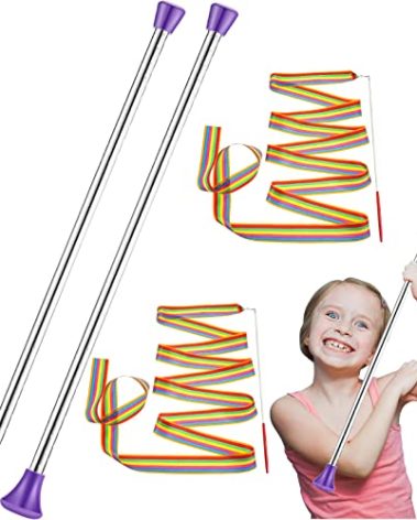 Charniol 4 Pack Twirling Baton 21 Inch Band Marching Baton Stainless Steel Conductors Metal Gymnastics Parade Stick Dance Ribbon Streamer for Kid Girl