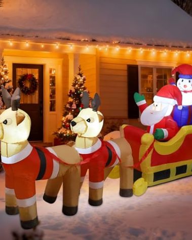 Cllayees 8ft Long Christmas Inflatable Santa Claus & Snowman on Sleigh with Reindeers, Xmas Blow up Yard Decorations with Built-in LED Lights for Outdoor Garden Lawn Xmas Holiday Decor