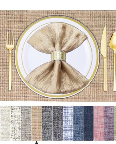 BETEAM Placemats Set of 12, Woven Vinyl Placemat for Dining Table Washable Wipeable Kitchen Place Mats Durable Indoor Outdoor Table Mats