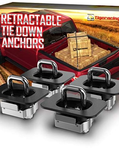 Tigeracing Tie Down Anchors Retractable Truck Bed Top Side D Ring All Metal Compatible with 1995-2018 Ram 1500 2500 3500, NOT for 2019+ Models, 3000 LBS Capacity of 4