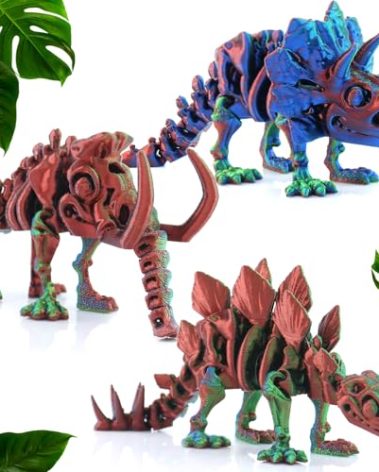 DEFORAGE 3pcs 3D Printed Dinosaur Skeleton Triceratops, Stegosaurus, 3D Dinosaur Tyrannosaurus Rex Decorative Model 3D Animal, Halloween, Home Decor, Holiday Adult Gifts