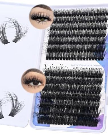Fluffy Lash Cluster Eyelash Extensions 14-25mm Thick Lash Clusters 60D+80D D Curl Wispy Individual Lashes 280pcs False Eyelashes DIY Plant Fibers Lash Extension, by Yaiseiko