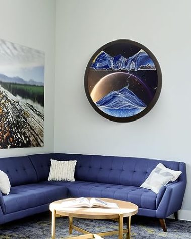 Mtadmai 17.3" Moving Sand Art, 3D Sand Art Pictures Deep Sea Sandscape Living Room Decoration, 360° Rotate, Glass Crafts Solid Wood Frame, Relaxing Mood Home Office Work Wall Art Decor