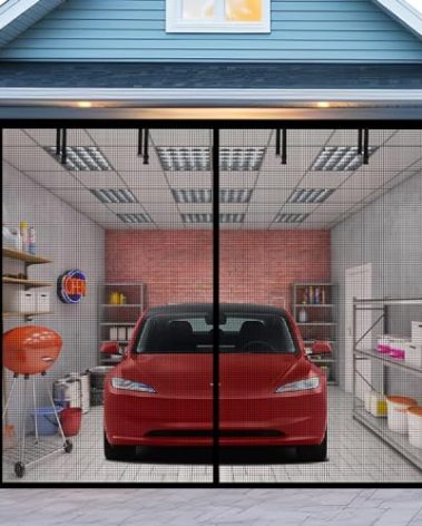 Garage Door Screen for 1 Car Garage 10x8FT, Magnetic Screen Garage with Retractable Fiberglass Mesh and Heavy Duty Weighted Bottom, Easy Assembly & Pass, Hands Free Screen Door Kit