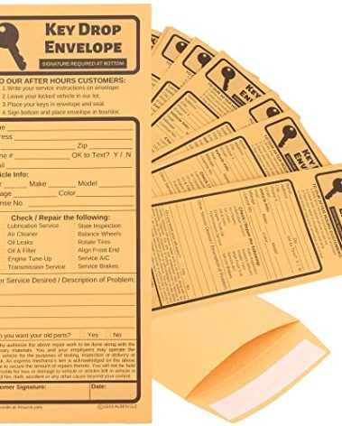 100 Key Drop Off Envelopes for After Hours – Auto Shop Repair/Service Drop Box Overnight Envelopes - Automotive Mechanic Car Drop Off for Overnight or Early Birds, Kraft Paper, 4 1/8 x 9 1/2
