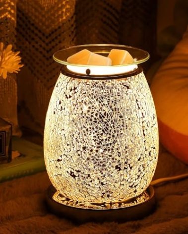 Makimoo Stunning Electric Wax Melt Burner Oil Burner Wax Warmer Night Light Oil Lamp for Home Decoration (Silver Mosaic)