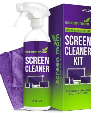 Screen Mom Screen Cleaner Spray and Microfiber Cloth 16oz Screen Cleaner Spray and Wipe for TV, Laptop, Computer, Phone, iPad, Car Screen Cleaning Kit Electronic Cleaner Spray