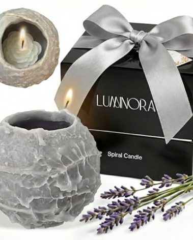 LUMINORA Unique Spiral Scented Candle | Hand-Crafted Soy Decorative Candle with Mesmerizing Spiral Burn, Twisted Wave Design & Premium Gift Box | (Nimbus Cloud, Lavender)