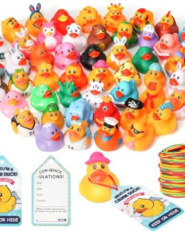 Zicotour 100 Pieces Cruise Duck Kits Included 30 Rubber Ducks with 30 Cruising Duck Tags and 40 Bands, Assortment Rubber Ducks for Cruise Ships Hiding