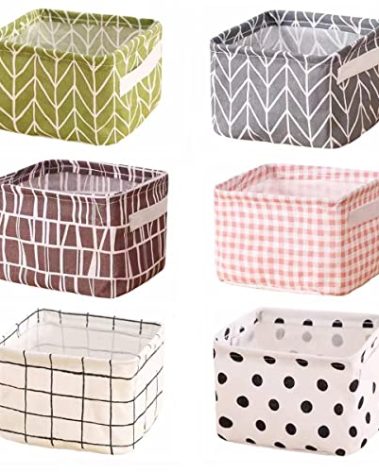 Abgream Foldable Storage Basket - Set of 6 Small Collapsible Canvas Containers Organizers with Handle for Home Decor or Storing Toys, Keys, Sundries, Little Crafts. (Style C)