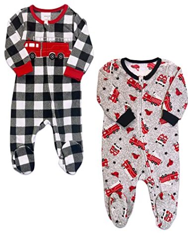 Royal Boys Babys and Toddlers Cozy Fleece Non-Slip Footed, Zip-Front, Blanket Sleepers for Sleep and Play - Pack of 2 (2T) Black/Red