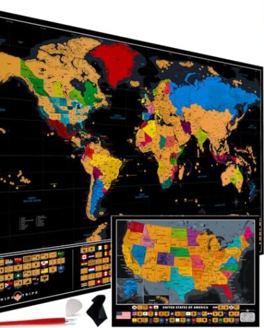 XL Scratch Off World Map with 233 Flags – 36 x 24 Scratch Off Map of The World + USA Scratch Map – Easy to Frame World Map + Tools – Detailed Travel Wall Poster - Deluxe Gift for Travelers