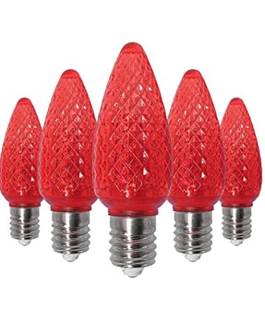 Minleon UL Listed Set of 25 C9 Led Replacement Bulbs,3 SMD LEDs in Each C9 Dimmable Led Lights Bulb for Christmas Decoration,Full Waterproof and Break Resistant(Red Color)