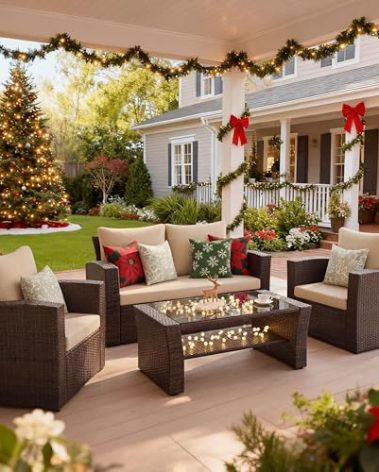 Wisteria Lane 4 Piece Patio Furniture Set, Wicker Outdoor Patio Conversation Furniture Set, All Weather Outdoor Patio Sofa with Cushion and Glass Table, Brown