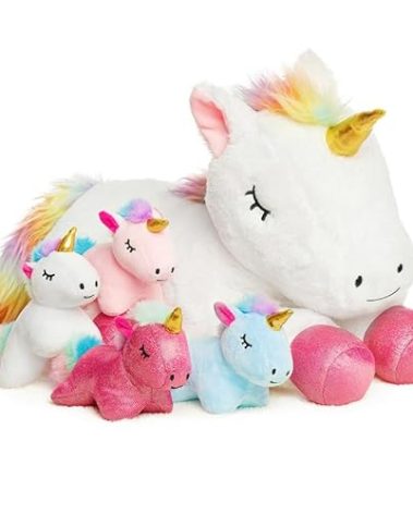 Vposyako 5 Pieces Unicorn Toys Stuffed Animals for Girls, 1 Mommy Unicorn with 4 Babies, Soft Plush Toys Gifts for Girls 3 4 5 6 7 8 9 Years, Kids, Children, Christmas, Birthday, Valentine's