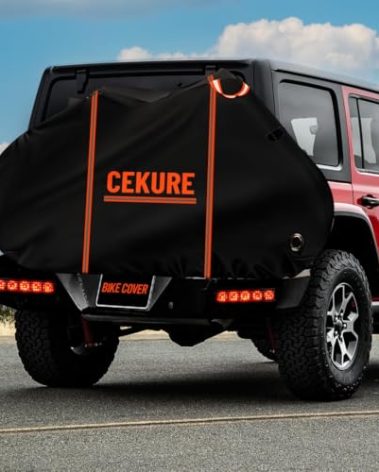 CEKURE Heavy-Duty 600D Bike Cover Transport on Rack - Accident Proof Reflective Design Bike-Covers for 2 Bikes on Rear Bike Rack Ultra Waterproof Ebike Cover, (1-2 Bikes)