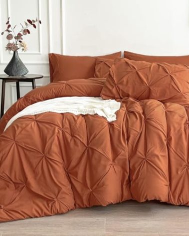 Maple&Stone Orange Comforter Set Queen, 7 Pieces Bed in a Bag Queen, Pintuck Bedding Sets with Comforter, Sheets, Pillowcases & Shams - Burnt Orange