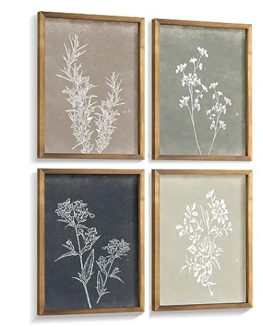 Framed Boho Wall Art Set of 4 for Wooded Minimalist Botanical Print Wall Art for Rustic Vintage Farmhouse Home Kitchen Wall Decor (Brown, 12x16)