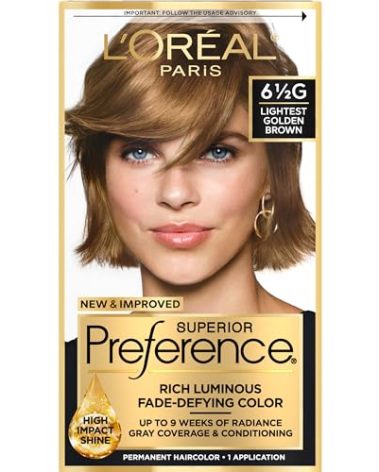 L'Oreal Paris Superior Preference Fade-Defying + Shine Permanent Hair Color, 6.5G Lightest Golden Brown, Pack of 1, Hair Dye